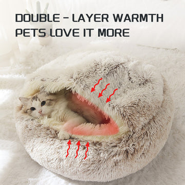 Double-Layer Warm Plush Cat Bed